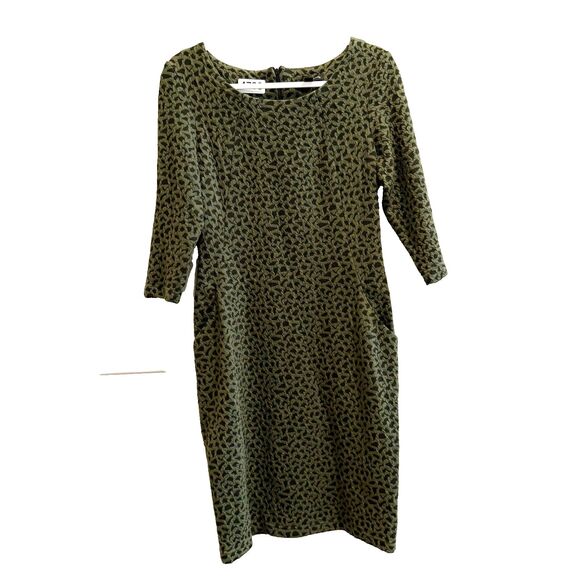 Sharagano Women Olive Black Bodycon Sheath Dress 8 Midi Textured Zip Long Sleeve - Picture 1 of 8
